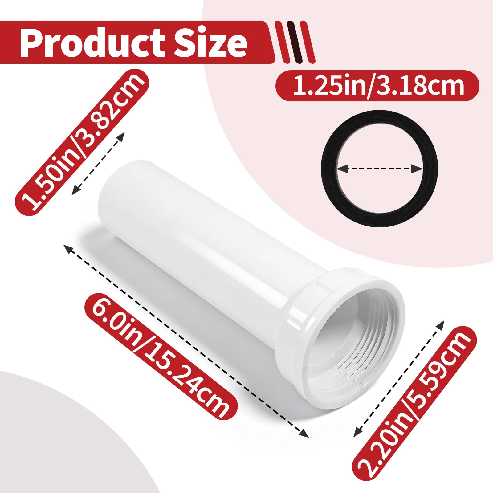 Set di 4 filtri per lavello PP15-6W, cordiera 3,8 cm di diametro x 15,2 cm di lunghezza, prolunga filettata in PVC per tubo di scarico del lavello della cucina, ricambio per Plumb Pak, design