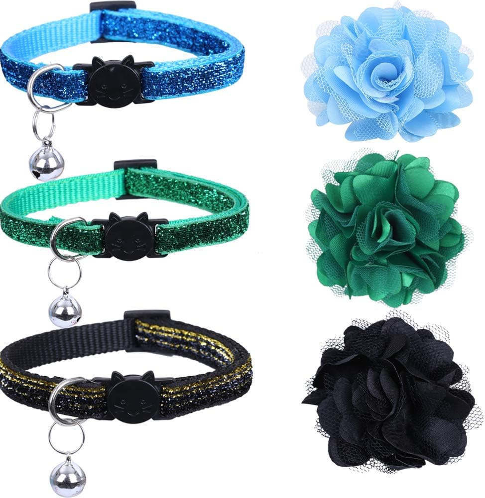 Lamphyface 6 Pack Cat Collar with Bell and Removable Flower Breakaway Adjustable for Cats Kitten