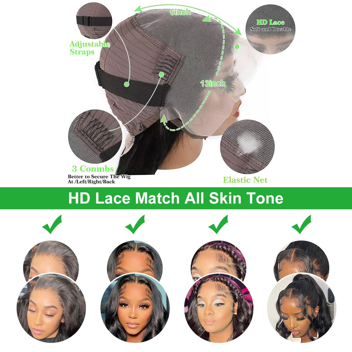 Bling Hair 32 Inch 13x6 Glueless Wigs Human Hair Pre Plucked Pre Cut Body Wave Lace Front Wigs Human Hair Wear and Go Glueless Drawstring Wig HD Lace Frontal Human hair Wigs for Black Women