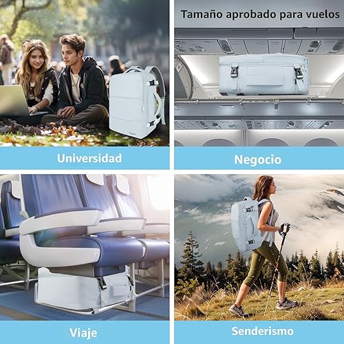 Vista 8 de Taygeer Mochila de mano para mujer, mochila de viaje de 35 litros para mujer, aprobada por aerolíneas, bonita bolsa de viaje para artículos Azul