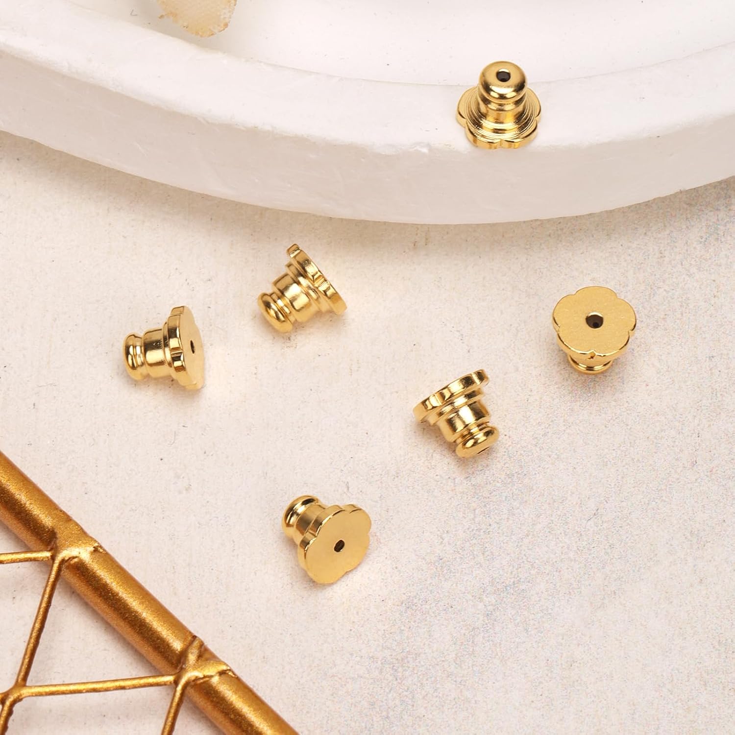 6pcs Earring Backs, Screw On Flower Shaped Earring Backs for Droopy Ears Copper Earring Backs Replacements Safety Support Backings Locking Secure Earring Backs Lifters for Studs (Gold) image 4