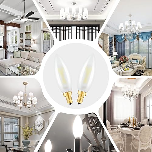 Miniatura 2 de CRLight Bombilla LED de candelabro de 5000 K de 2 W, luz blanca diurna, equivalente a 250 lúmenes, bombillas LED E12 regulables, estilo antiguo,
