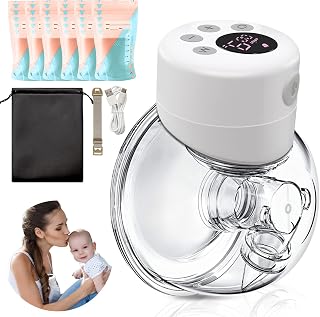 Wearable Breast Pump,Hands Free Breast Pump with LCD Display, 2 Modes & 9 Levels of Suction, Memory Function, Painless,Low Noise Rechargeable Wireless Breast Pump,24mm Flange