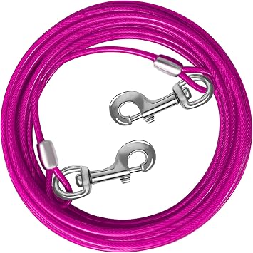 Dog Tie Out Cable 10/15/20/25/30 FT Dog Runner for Yard Steel Wire Dog Cable with Durable Superior Clips Pink Dog Chains for Outside Dog Lead for Large Dogs Up to 165 lbs