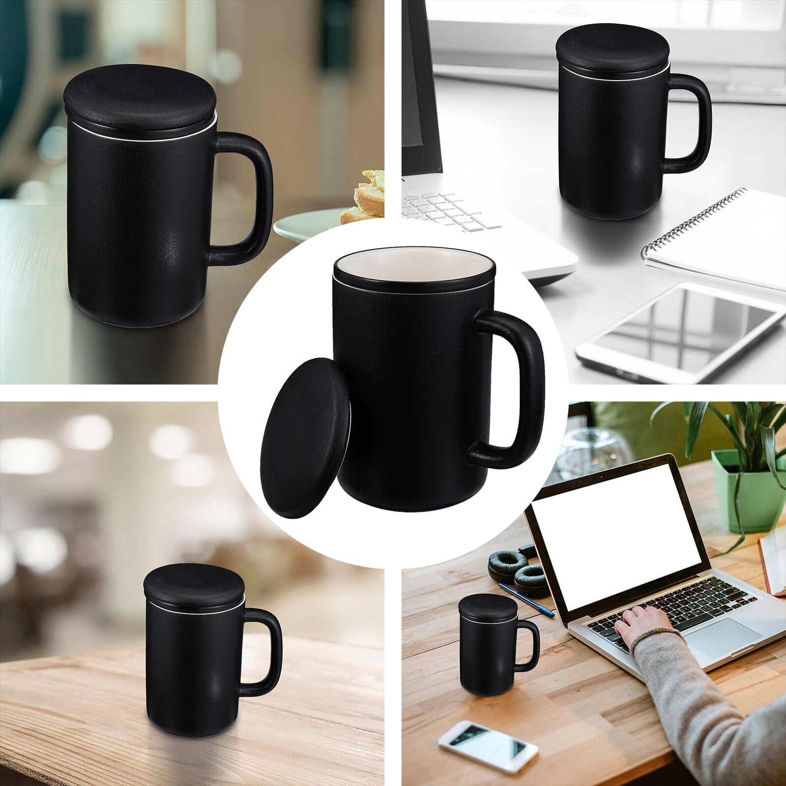 MAGICLULU 400ml Keramik Teetasse mit Teefilter und Deckel Schwarz