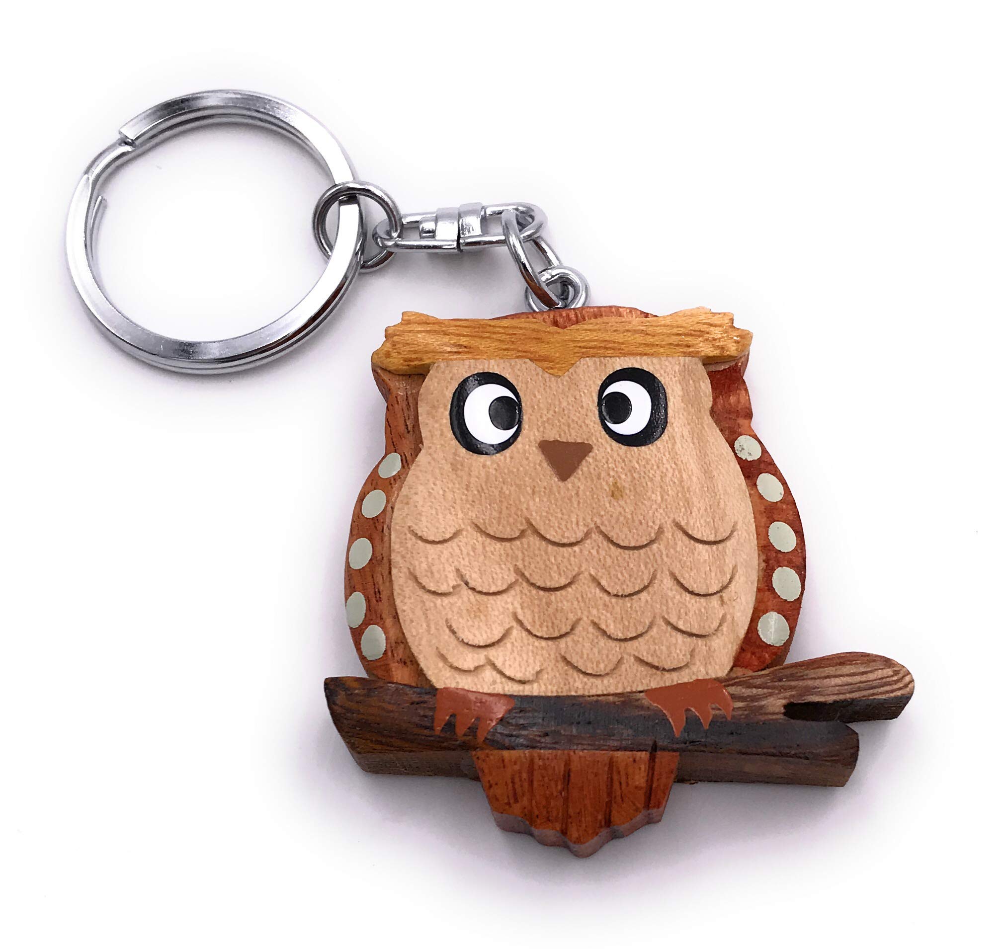 Onwomania Different Wooden Keychain Owl Bird Owl Owl Animal Forest Thick Cuddly Pendant Charm
