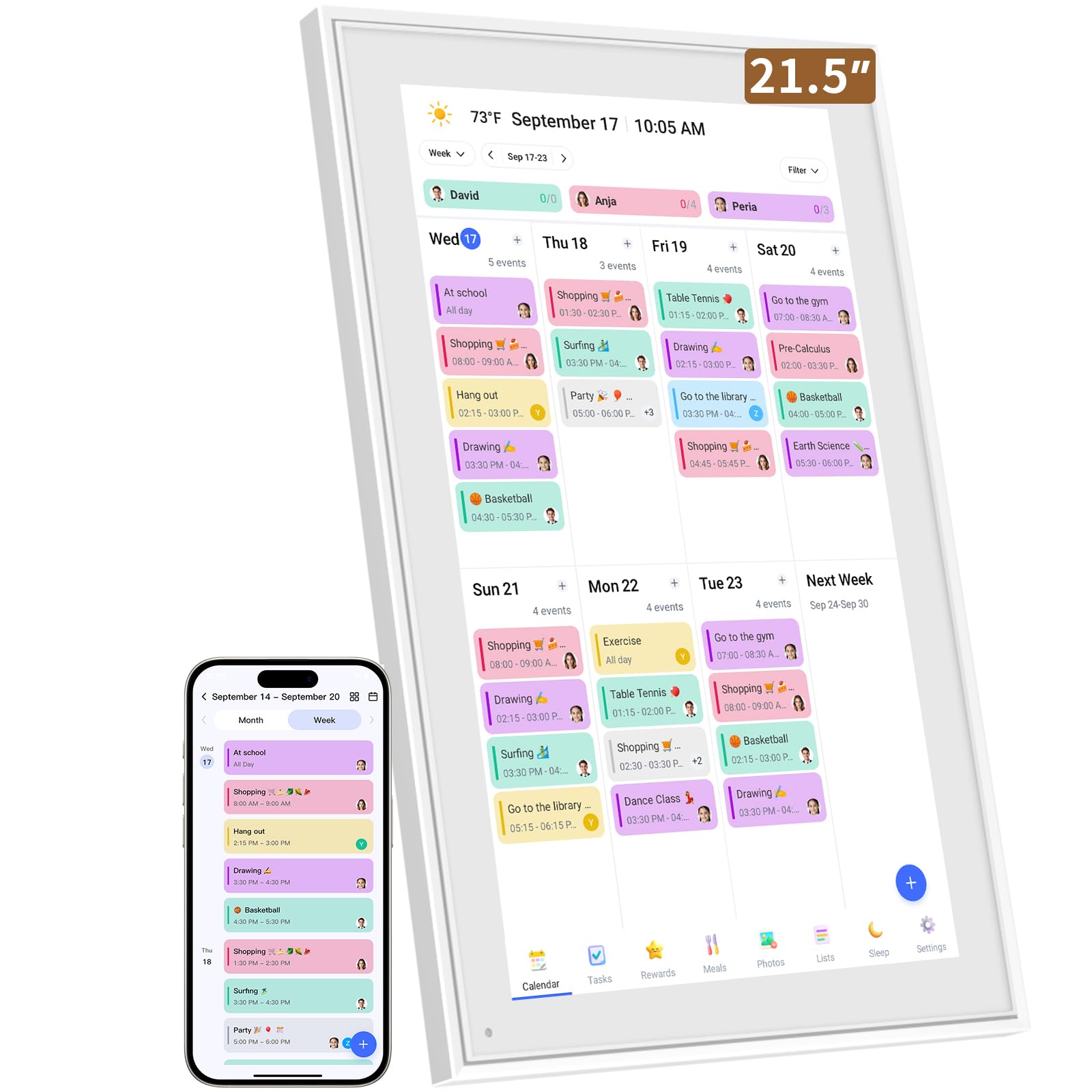 Calendario Digitale intelligente, schermo HD da 21,5 pollici, Planner da Parete e da Tavolo con Touchscreen, Sincronizzazione Smart, Foto, Video Frame e Gestione Attività, programma pasti