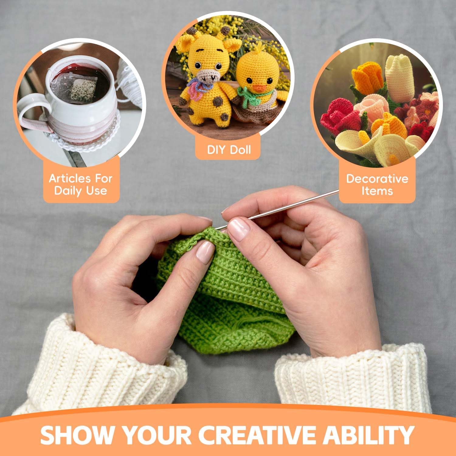 HATINXIA Crochet Hooks, 85pcs Crochet Hook Set with Storage Case, Yarn Crochet Kit for Beginners, Ergonomic Crochect Needles DIY Knitting Accessories Tools for Experienced Crochet Lovers, C2 Cat