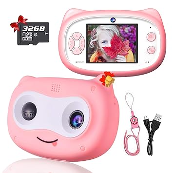 D.DA.D Selfie Kids Camera for Girls Best Birthday Gifts for 3 4 5 6 7 8 Year Old Children Toddler Toys, Portable Rechargeable 20MP Digital Video Camcorder 2.0 Inch IPS Screen with 32GB Card ? Pink X11