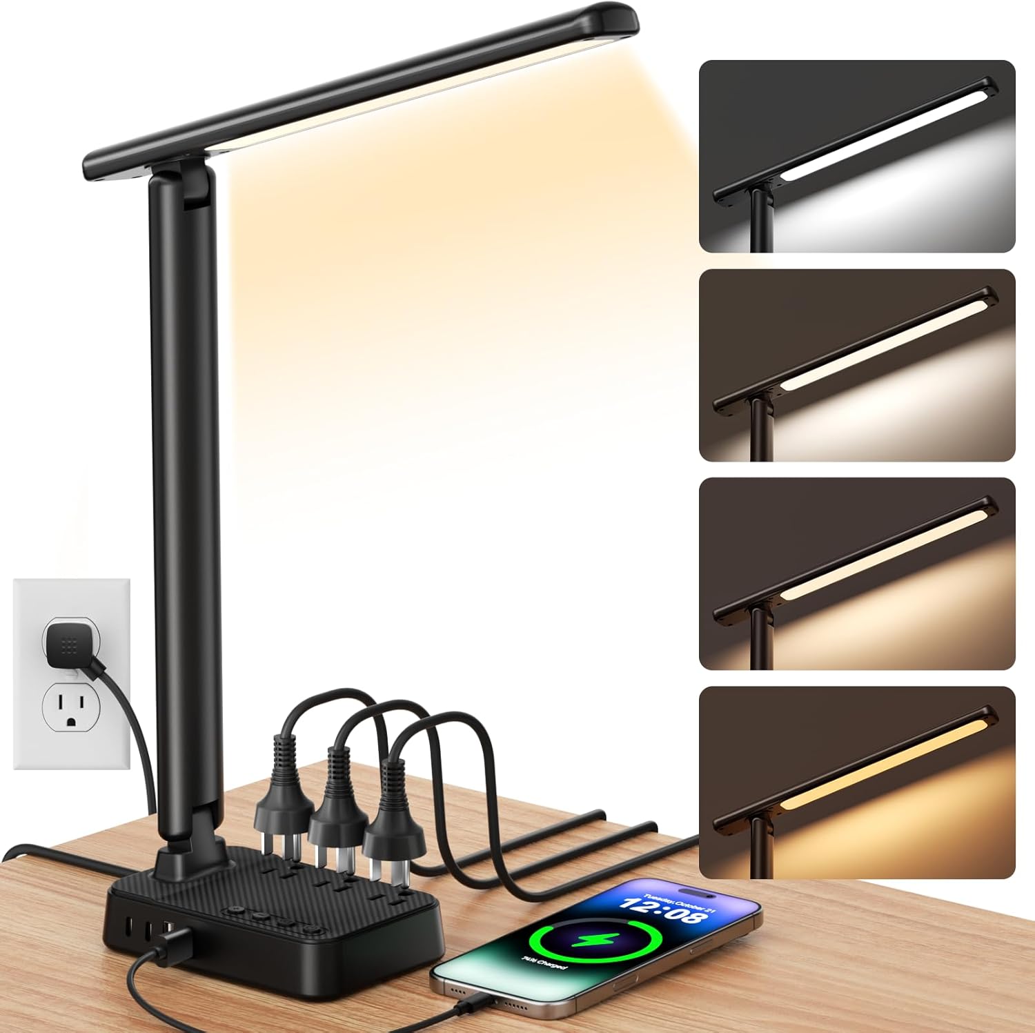 Airlonv LED Desk Lamp for Office Home, Eye-Caring Desk Light with Stepless Dimming Adjustable Flexible Gooseneck, 10W USB Adapter Desk Lamp with Clamp for Reading, Study, Workbench (Black)