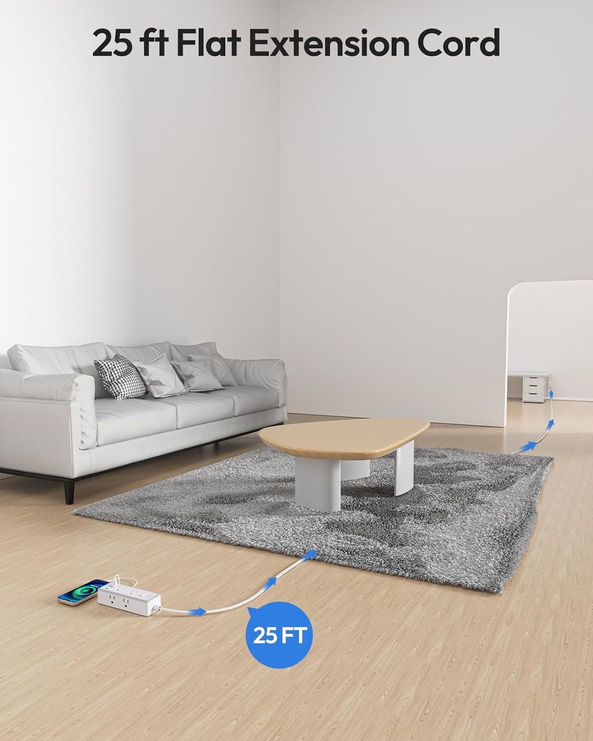 NTONPOWER Flat Plug Power Strip, Extension Cord 25 ft, 9-in-1 Ultra Thin Extension Cord with 6 AC and 3 USB Ports(1 USB C), Compact Power Strip, Office, College Dorm Essentials
