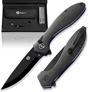 Holtzman's Gorilla Survival Mens Folding Pocket Knife Set D2 Steel Blade G10 Handle Pocket Knife EDC Gift set for Men (black blade+black/blue G10 liner) - Holtzman's Gorilla Survival