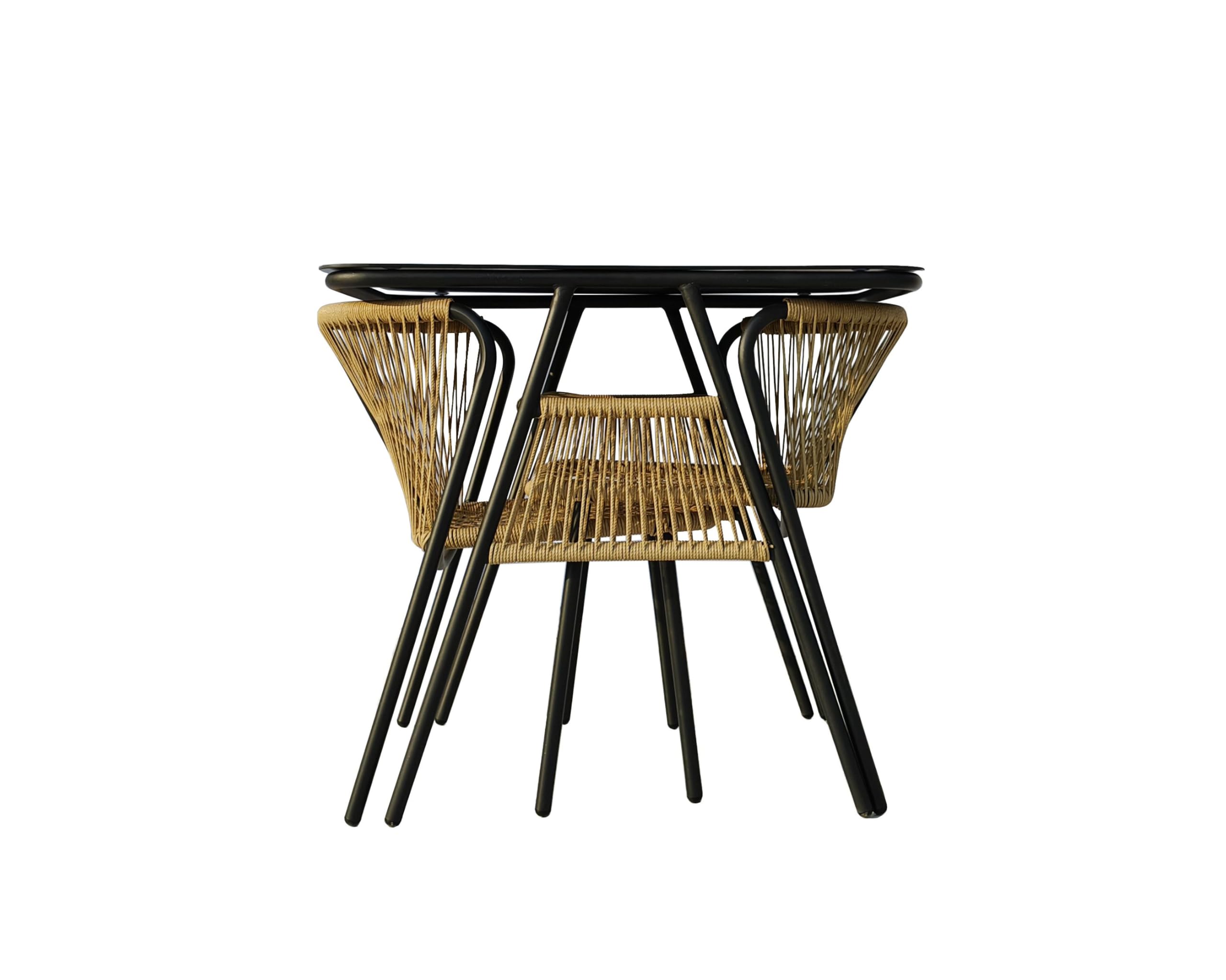 Megashopitalia Set Bistrot da Giardino Richiudibile Due Poltrone Tavolino con Piano in Vetro Impilabili a Scomparsa Salvaspazio