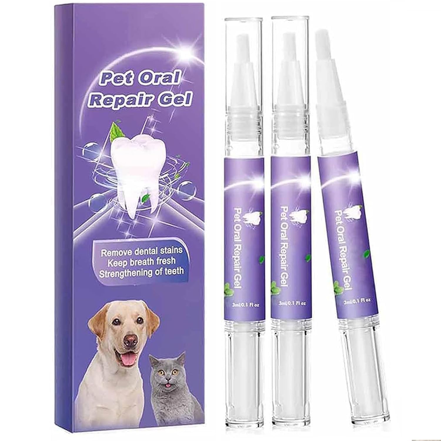 3Pcs Pet Oral Repair Gel, Pet Oral Restoration Whitening Gel, Pet Teeth Care Gel Cleaner Teeth & Fresher Breath, Without Brushing