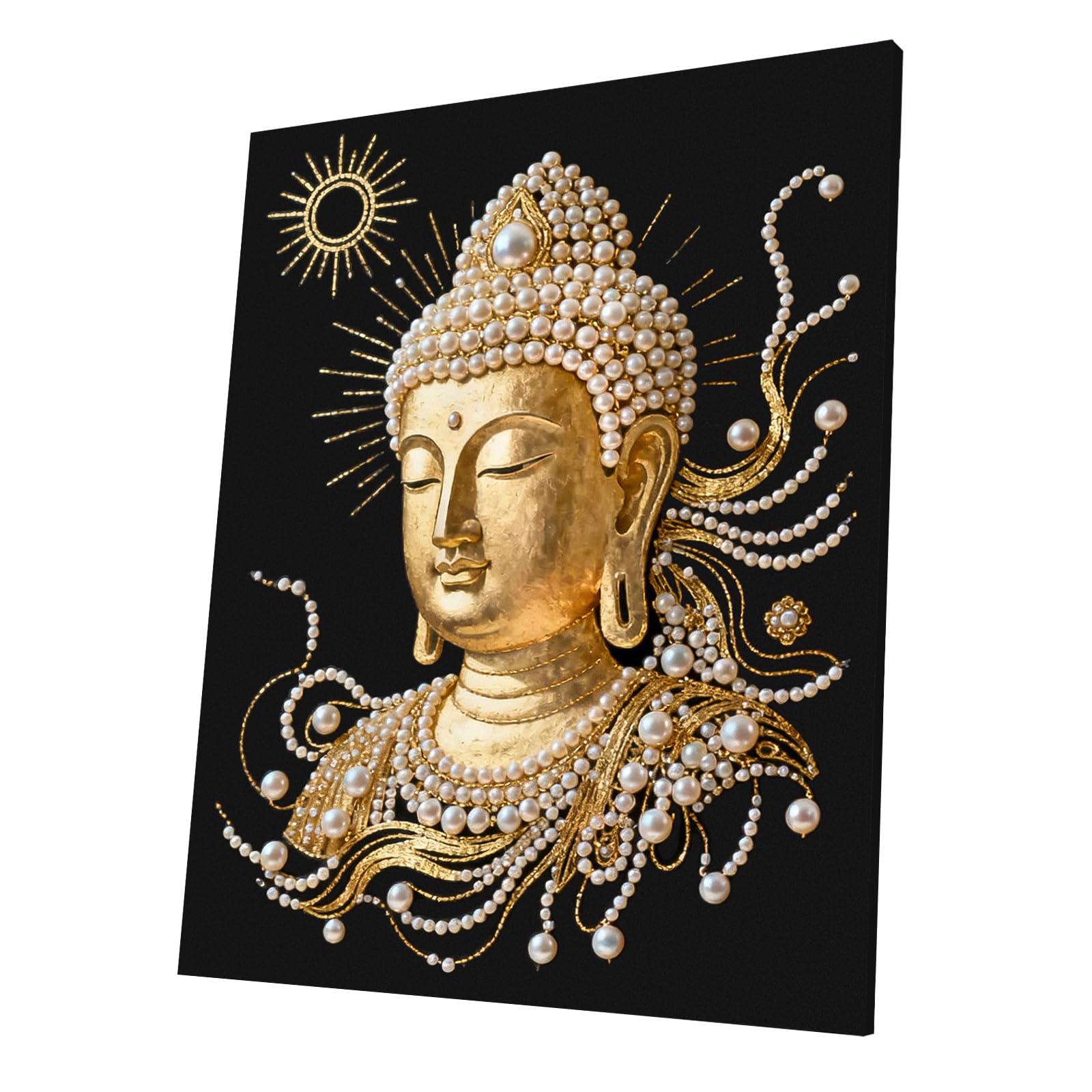 Pearl Painting Kit for Adults, Pearl Art - 3D DIY Diamond Art with Wooden Frame, Sparkling Gemstone Craft for Home Wall Decor, Beginner-Friendly Gift for Women(Buddha Head)(40 * 50cm)