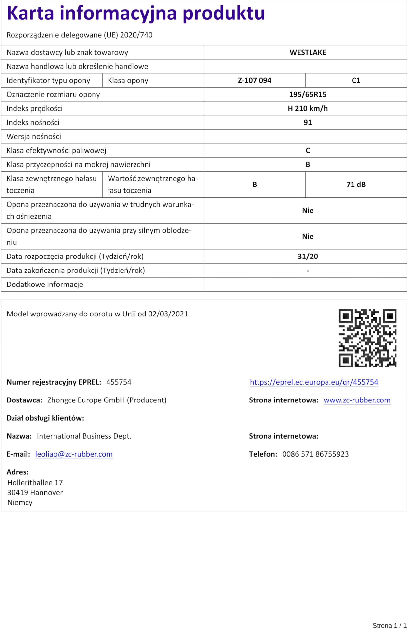 WESTLAKE 195/65 R15 91H Sommerreifen M+S Reifen
