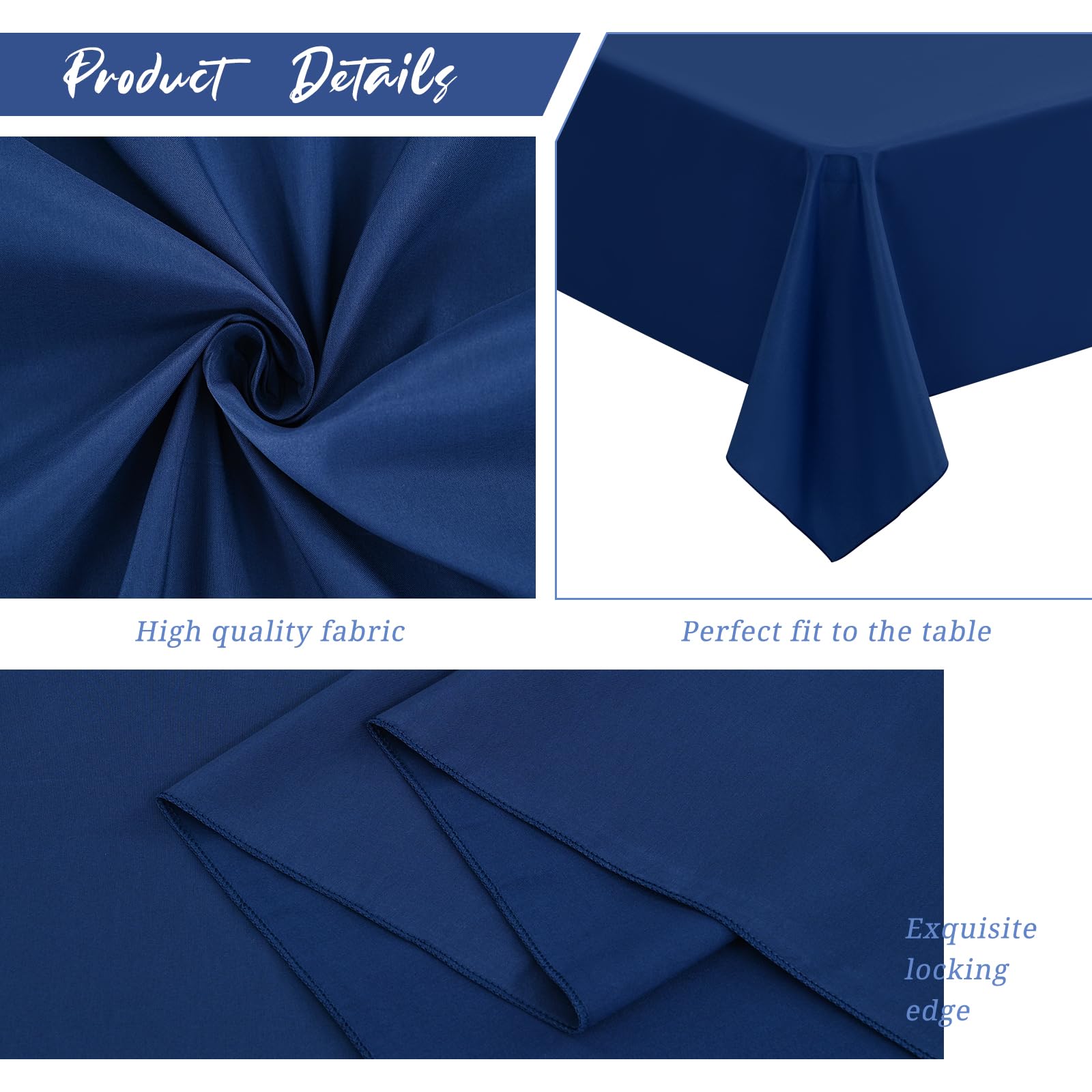 Rechteckige Tischdecke Marineblau – 229 X 335 Cm, Polyester, Knitterfrei, 6 Stück