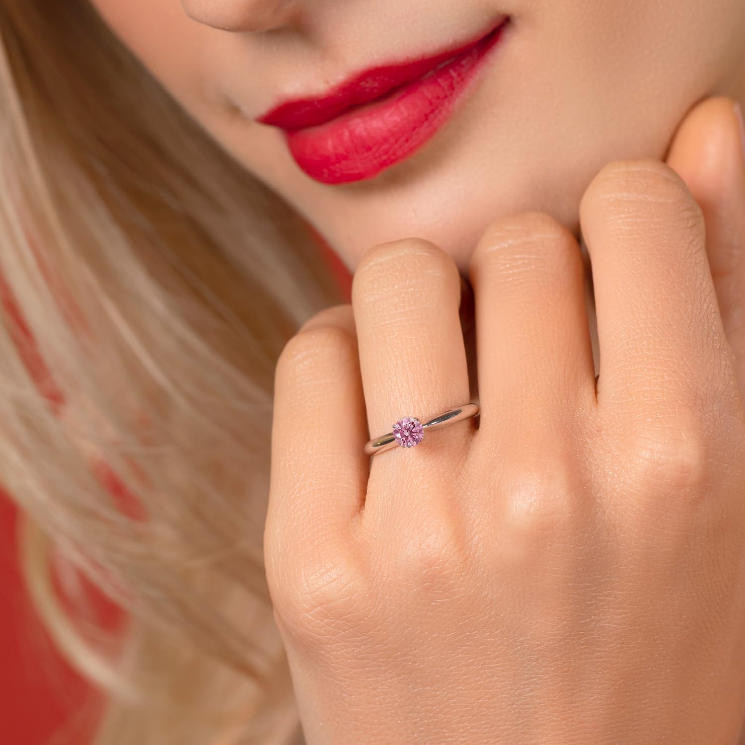 Gem Stone King 14K White Gold 4MM Round Gemstone Birthstone Solitaire Engagement Ring | Wedding Anniversary Promise Gold Ring For Women | Available In Size 5, 6, 7, 8, 9