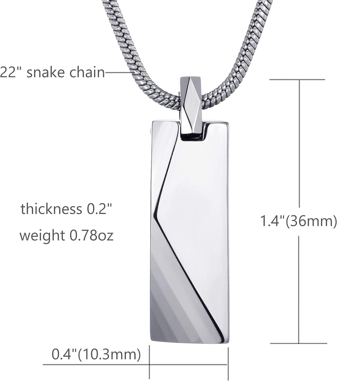 MOO&LEE Men's Tungsten Bar Pendant Necklace with 22 Inches Stainless Steel Snake Chain - Image 5