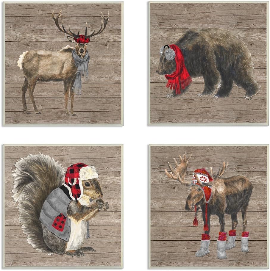 Stupell Industries Wilderness Cold Stylish Animals in Buffalo Plaid