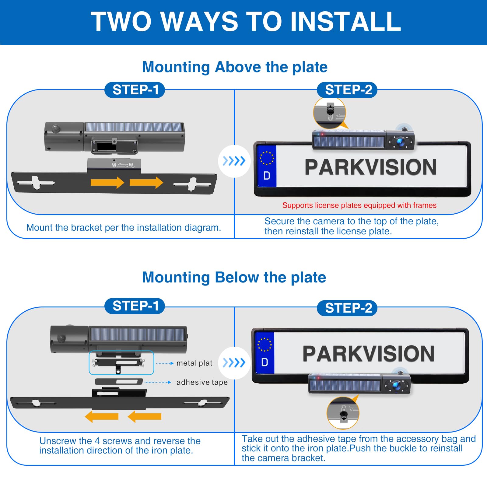 PARKVISION 5" Rückfahrkamera kabellos Solar, HD 1080P, 5000mAh Akku | IP68, einfache Installation, Weitwinkel Nachtsicht Funk Rückfahrkamera Set Einparkhilfe für Kleiner Pick-up, SUV und PKW