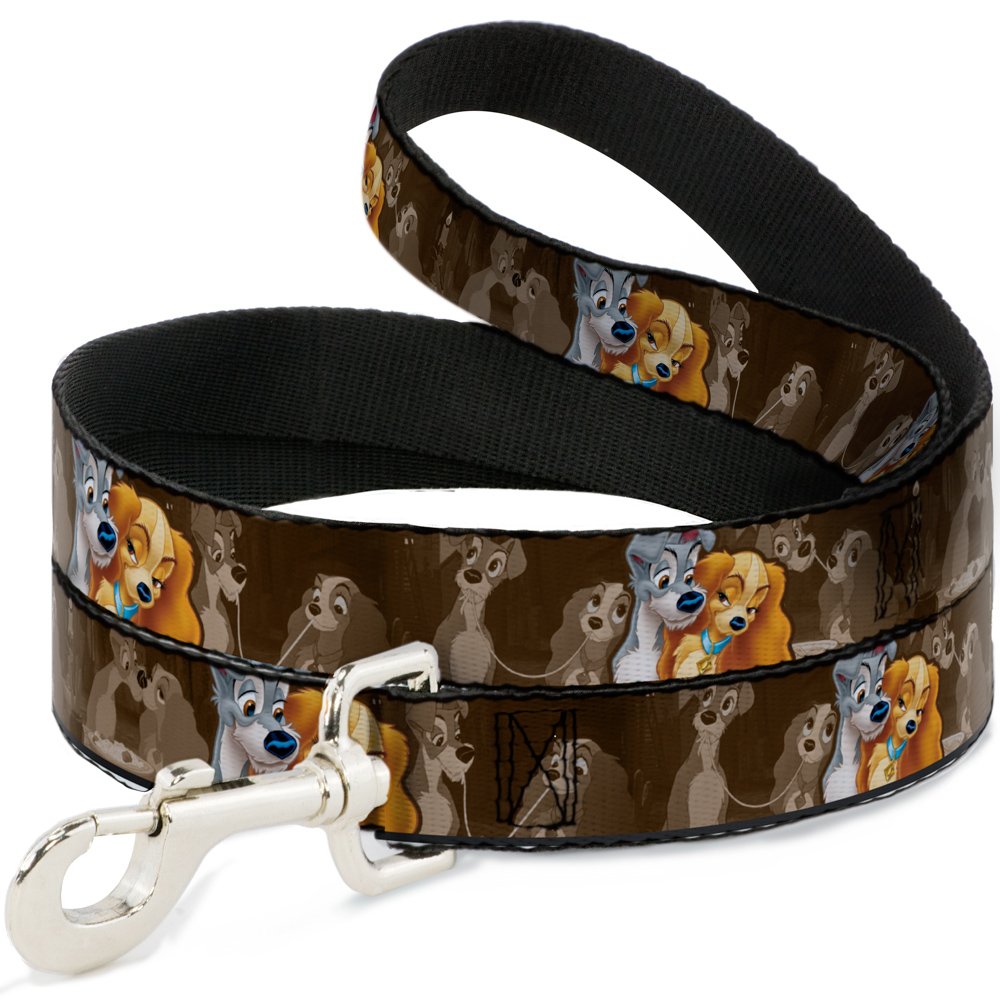 Buckle-Down DL-6FT-WDY372-N Pet Leash, Women and Tramp, 2 Poses Spaghetti Kiss Scene, Brown, 6ft L-1/2W