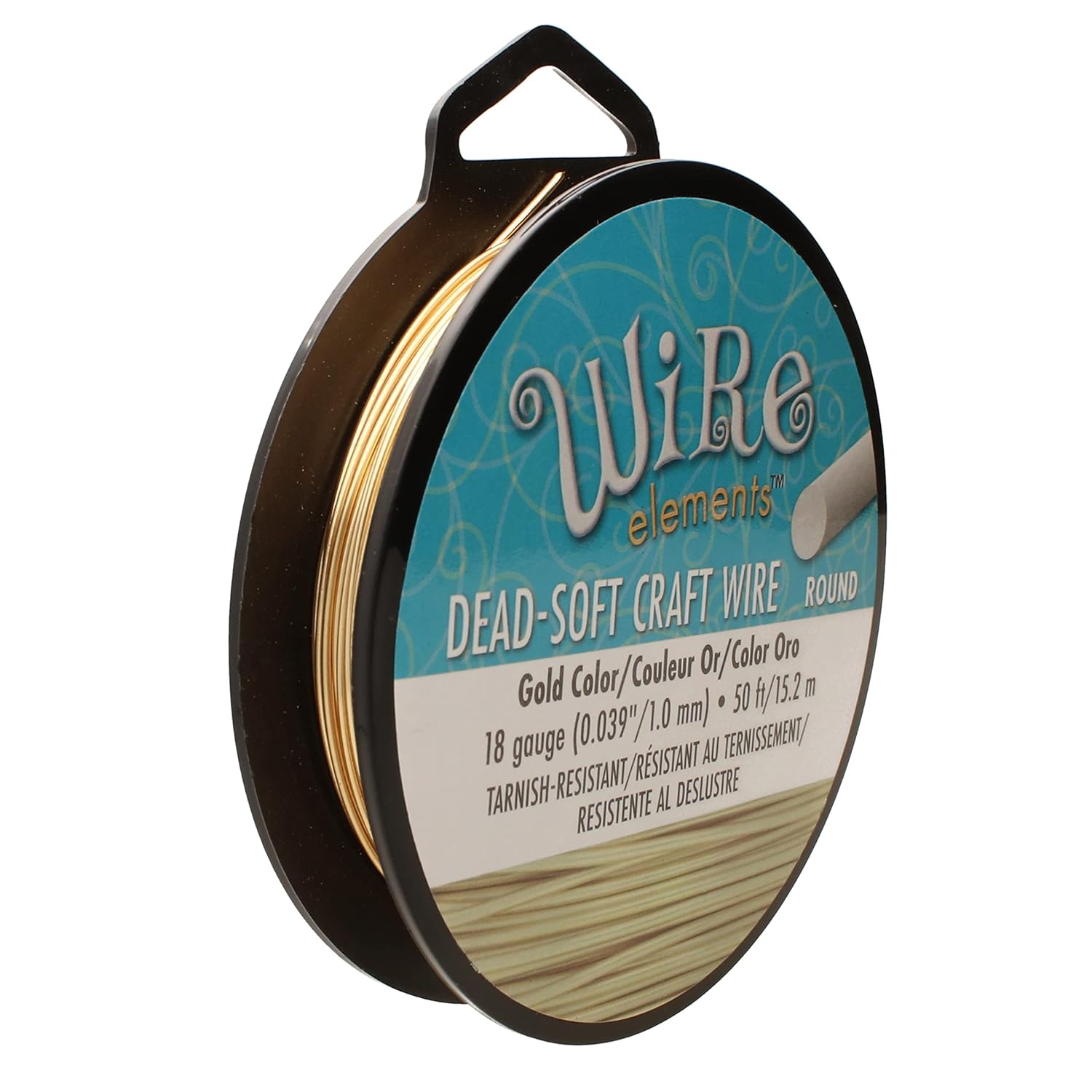 The Beadsmith Wire Elements Craft Wire – Tarnish Resistant, Soft Temper, Round, Gold Color – 1mm, 18 Gauge, 50 Foot Spool – Jewelry Making, Wire Wrapping, Floral, & Other DIY Crafts