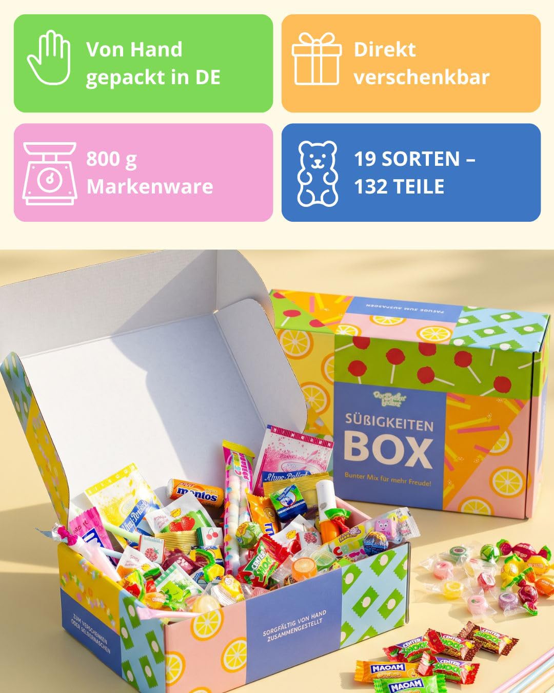 Der Zuckerbäcker Süßigkeiten Box für Kinder, Retro Mix, 132 Teile, 800 g - Image 2