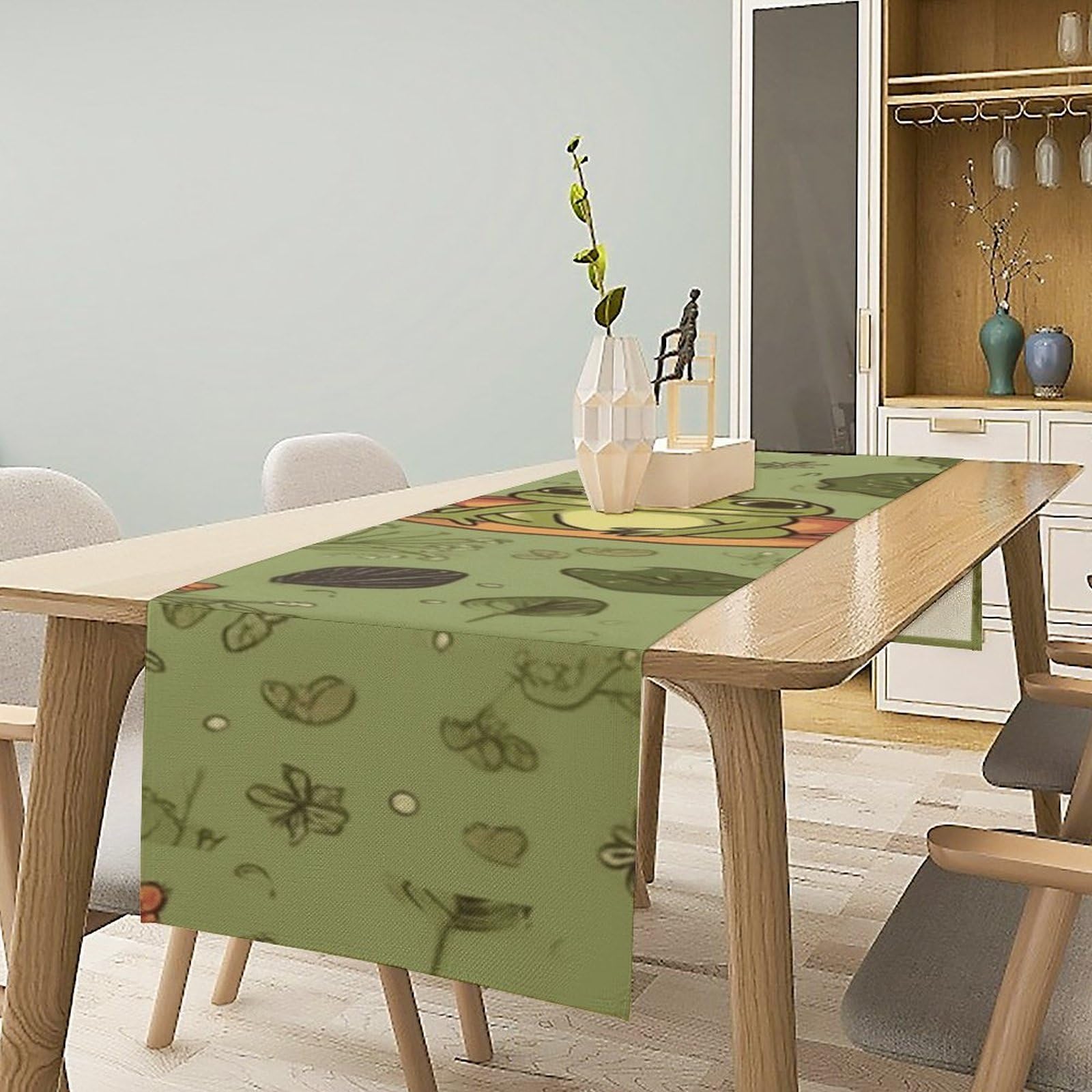 Frogs and Mushrooms Table Runner 13x72 Inch Linens Burlap Table Runner with Tassels Boho Farmhouse Table Runner for Kitchen Home Christmas Halloween Party Table Decor Tablecloth