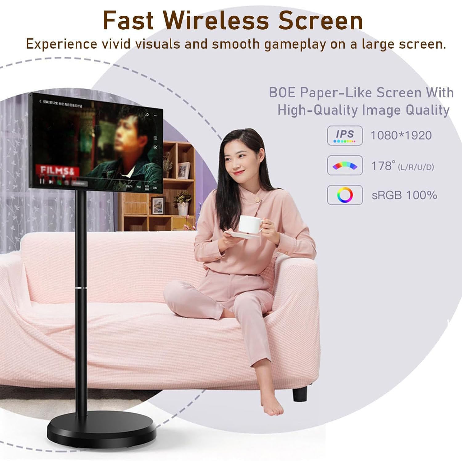 Televisor portátil con pantalla giratoria 4K Ultra HD, Smart TV con ruedas y control remoto, 4+64GB/8+128GB, sistemas operativo Android, batería integrada con 5-8 horas de reproducción 32in-4G64G