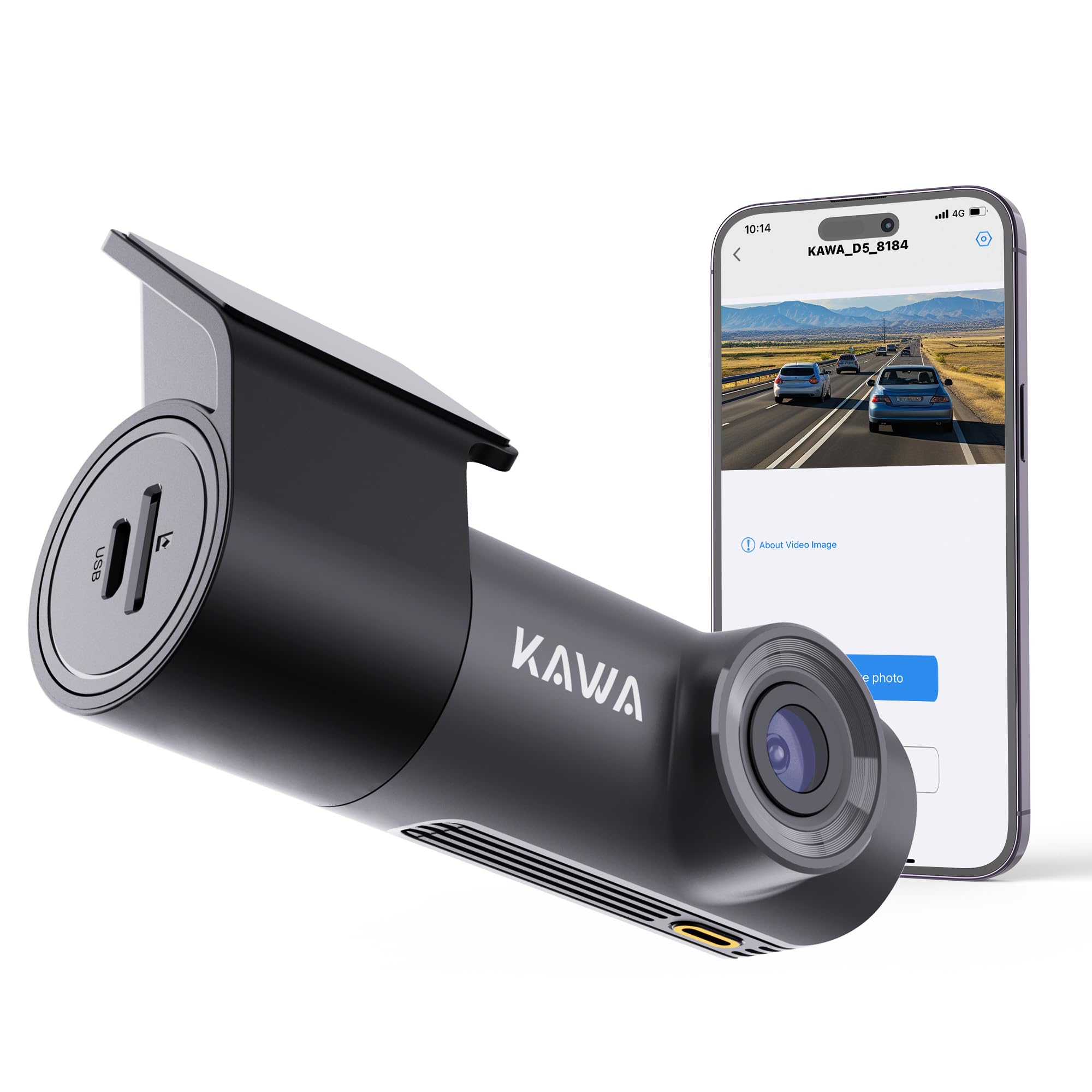 KAWA Dashcam Vorne 1296P, Mini Dashcam Auto mit APP, WiFi Fahrkamera mit WDR Nachtsicht, 360° drehbares Gehäuse, 145°Breite, 24 Std.Parküberwachung, G-Sensor, D5