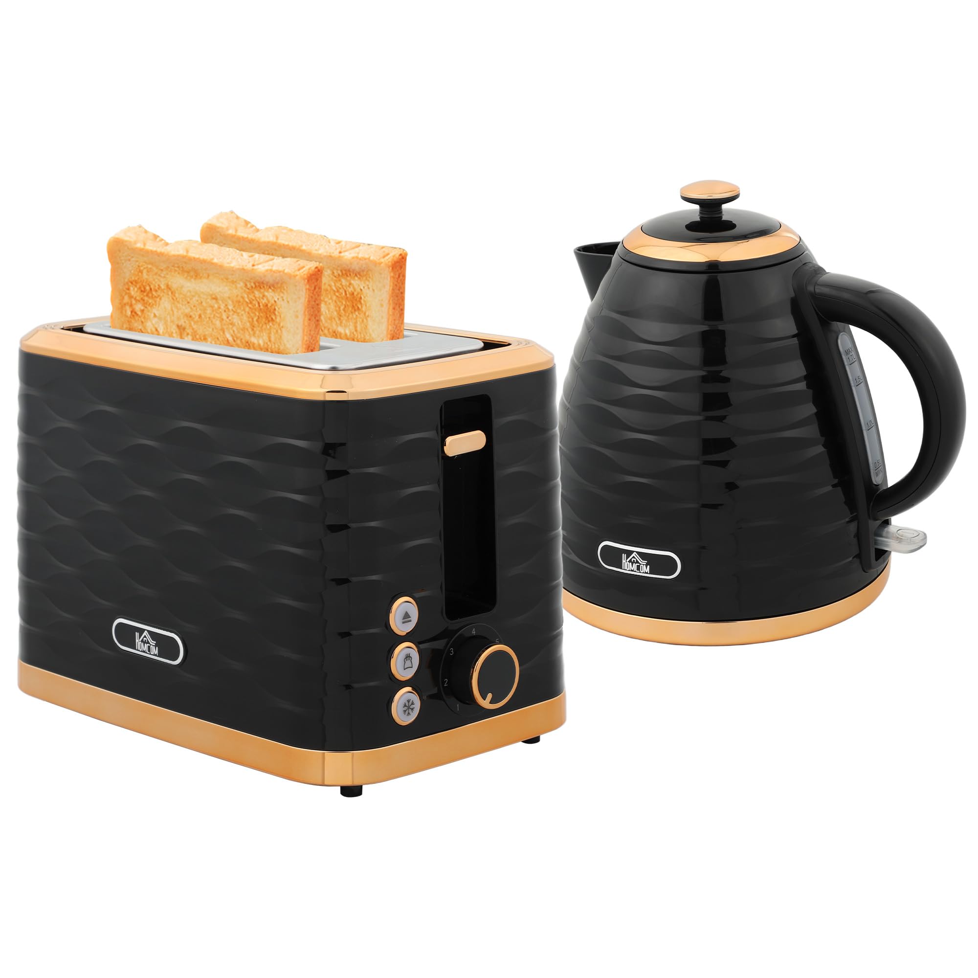 Homcom Unisex Black Kettle & Toaster Set 1.7L Rapid Boil Kettle & 2 Slice Toaster In