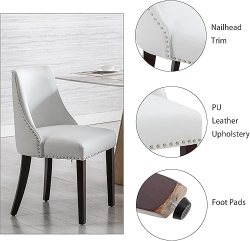 Miniatura 4 de Juego de 2 sillas de comedor modernas de mediados de siglo, tapizadas, de piel sintética, sillas auxiliares de madera para sala de estar, comedor,