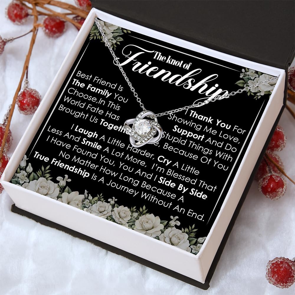 Best Friend Necklaces, Friendship Necklace For Women, Birthday Gifts For Best Friend, Gifts For Best Friend Women, Best Friend Necklace With Message Card Box, 14K White Gold Love Knot Necklace