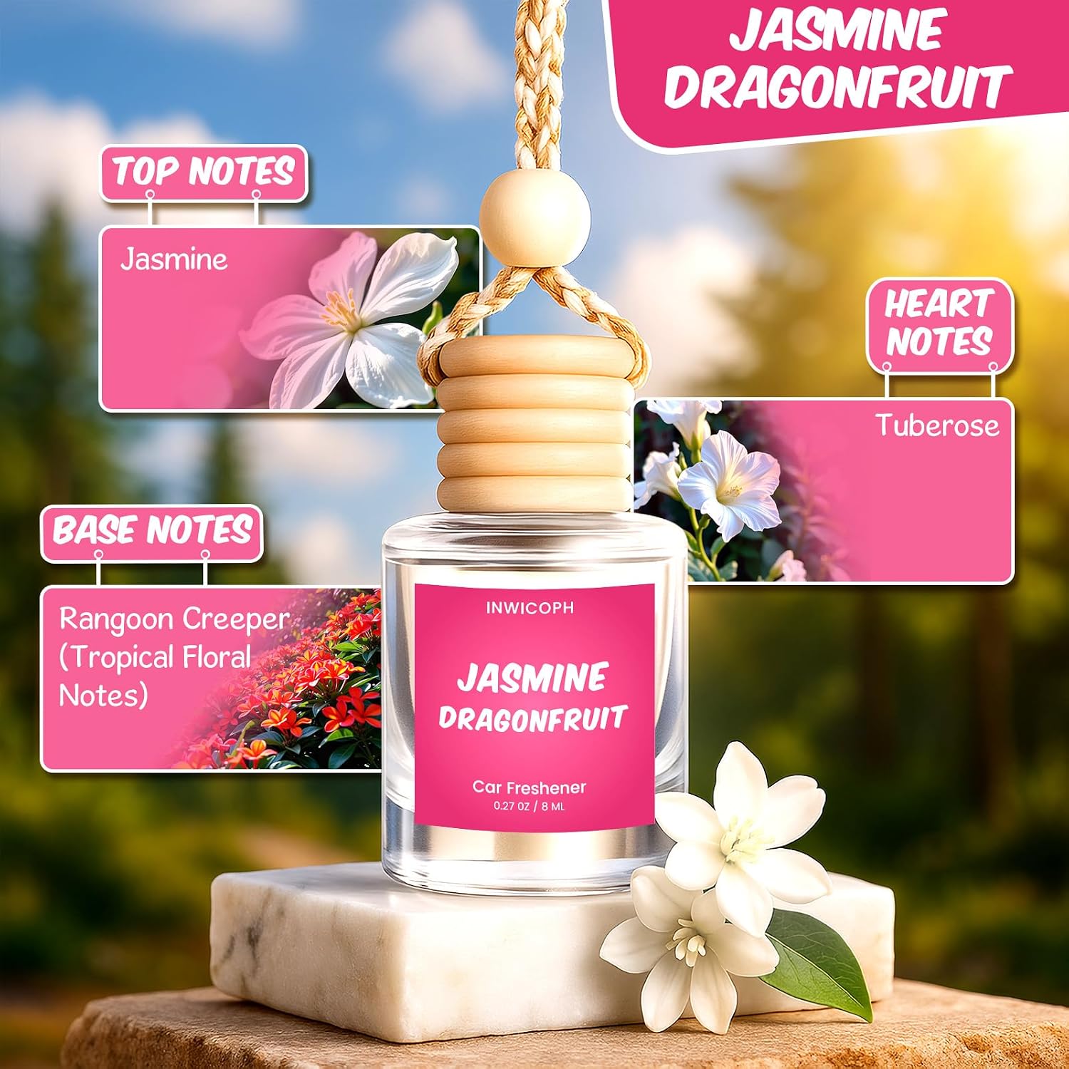 Jasmine Dragonfruit Car Air Freshener 2 Pack Hanging Diffuser image 2