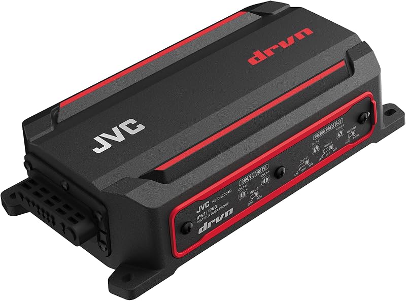 KS-DR2004D 4-Channel Compact Digital Amplifier (600W) for Car, Marine, UTV & Motorsport Vehicles, Solid Corrosion-Resistant Aluminum Chassis, IPX6, IPX7 & IP6X Certified and Vibration-Proof