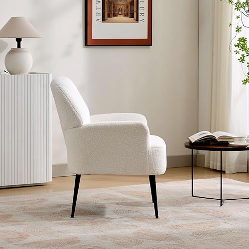 Miniatura 6 de Sillas decorativas modernas para sala de estar, sillas laterales para sala de estar con tapicería de tela de cordero  Cómodo sillón de lectura para