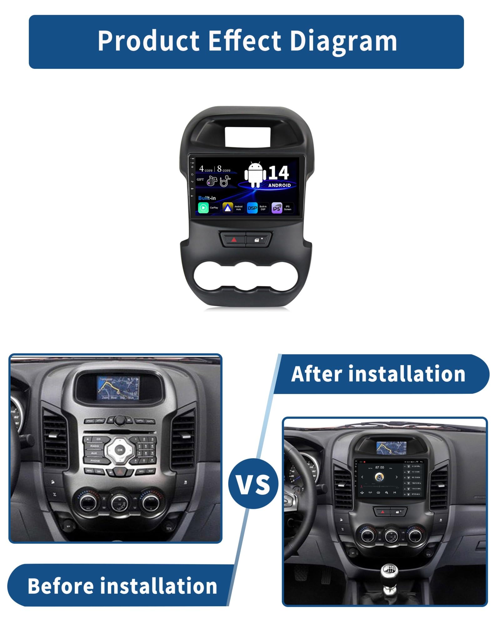 9 Pollici Doppio Din Android 12 Autoradio,per Ford Edge 2 2015-2018,con