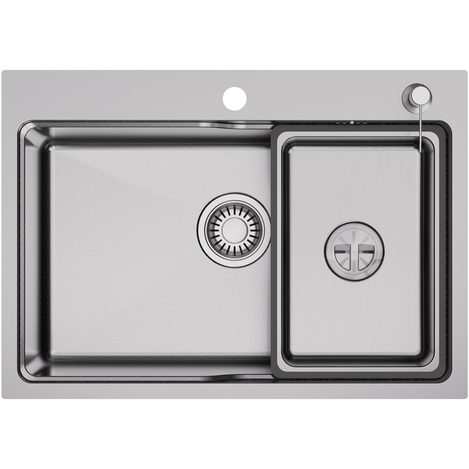 CECIPA 68 x 48 cm Lavello Cucina Acciaio Inox 304, Lavandino Cucina 1 Vasca | Lavello con Dispenser Sapone e Vasca Mobile, per Mobile di lunghezza 70cm, con Sifone e Scarico