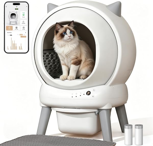 Automatic Litter Box, ZHMZ Self Cleaning Litter Box for Multiple Cats, Large Space Auto Robot with Dual Safety Sensors, Odor-Control with Mat and 2 Roll Garbage Bags