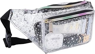 Holographic 80s 90S Rave Stars Neon Transparent Gravel Fanny Pack for Women - Great Waist Pack for Games, Concerts, Rave, Festival, Travel