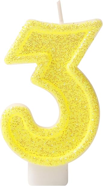 Yellow Number 3 Birthday Candle, Glitter Number Candles Girl, 3rd Birthday Cake Topper Decoration, Party Supplies Anniversary Celebrations