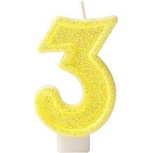 Yellow Number 3 Birthday Candle, Glitter Number Candles Girl, 3rd Birthday Cake Topper Decoration, Party Supplies Anniversary Celebrations