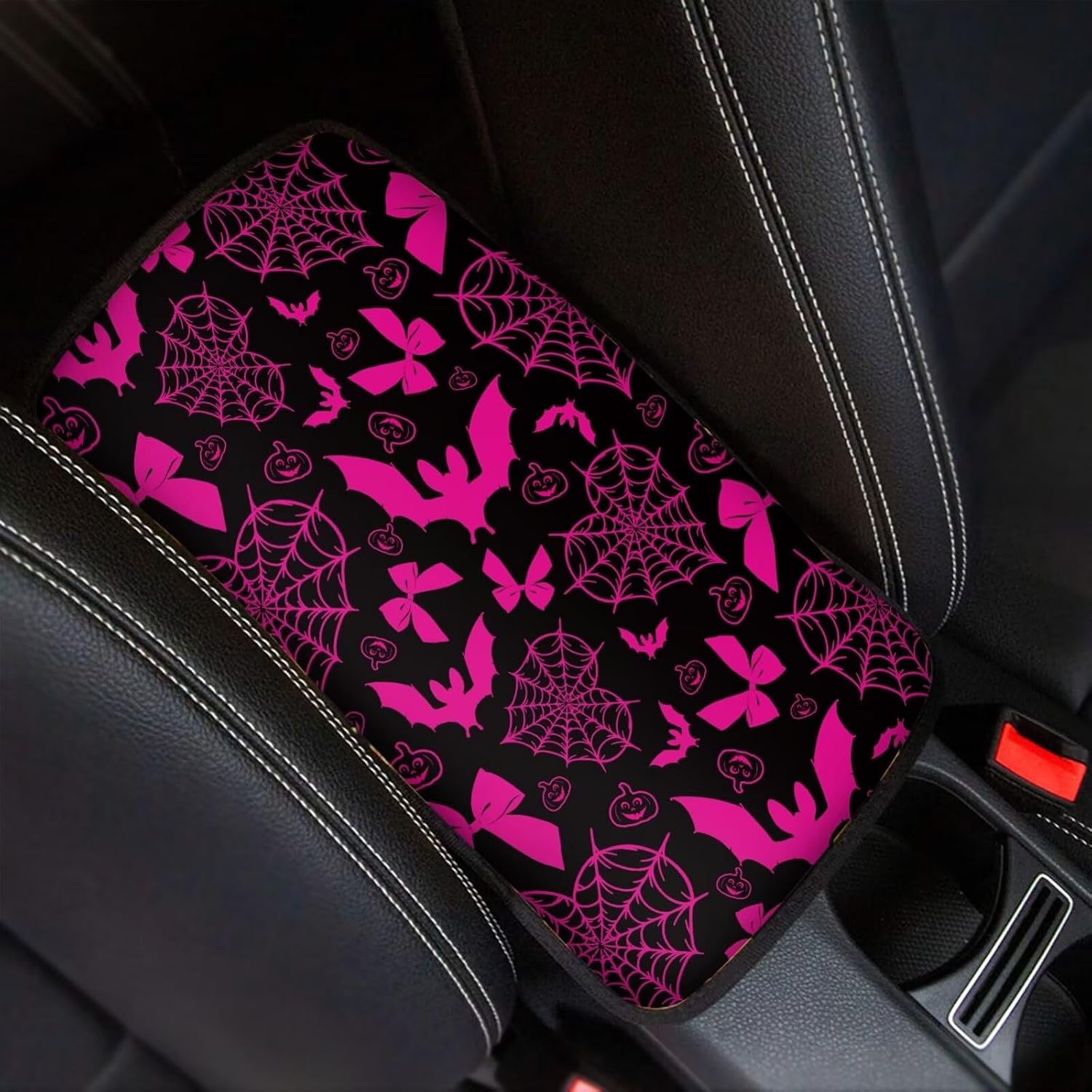 Dreaweet Hot Pink Spider Web Center Console Cover Halloween Car Accessories
