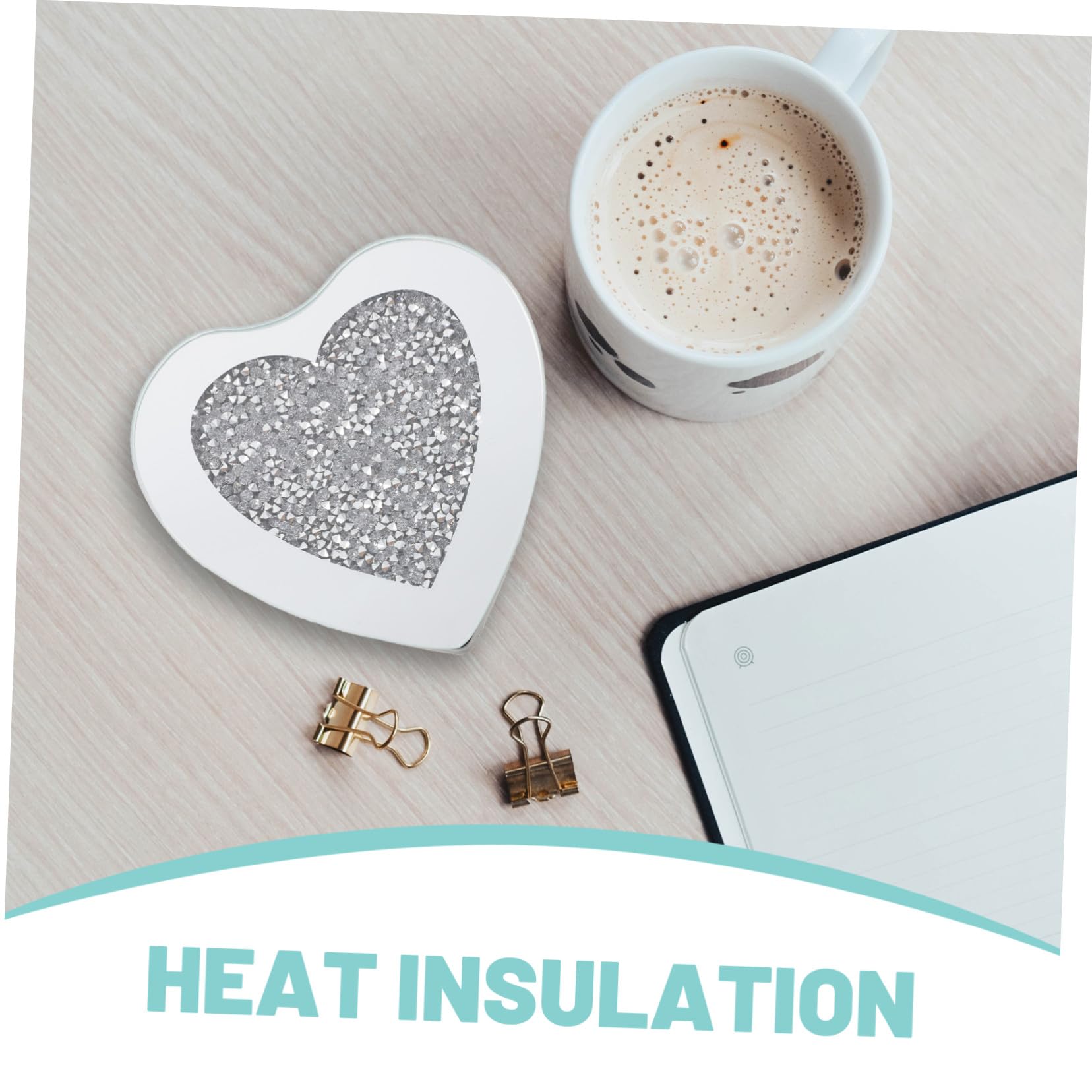 Posavasos de Vidrio en Forma de Corazón Plata 6 Piezas | Resistente al Calor, Grueso y Antiarañazos, para Casa y Bar, Acabado Elegante