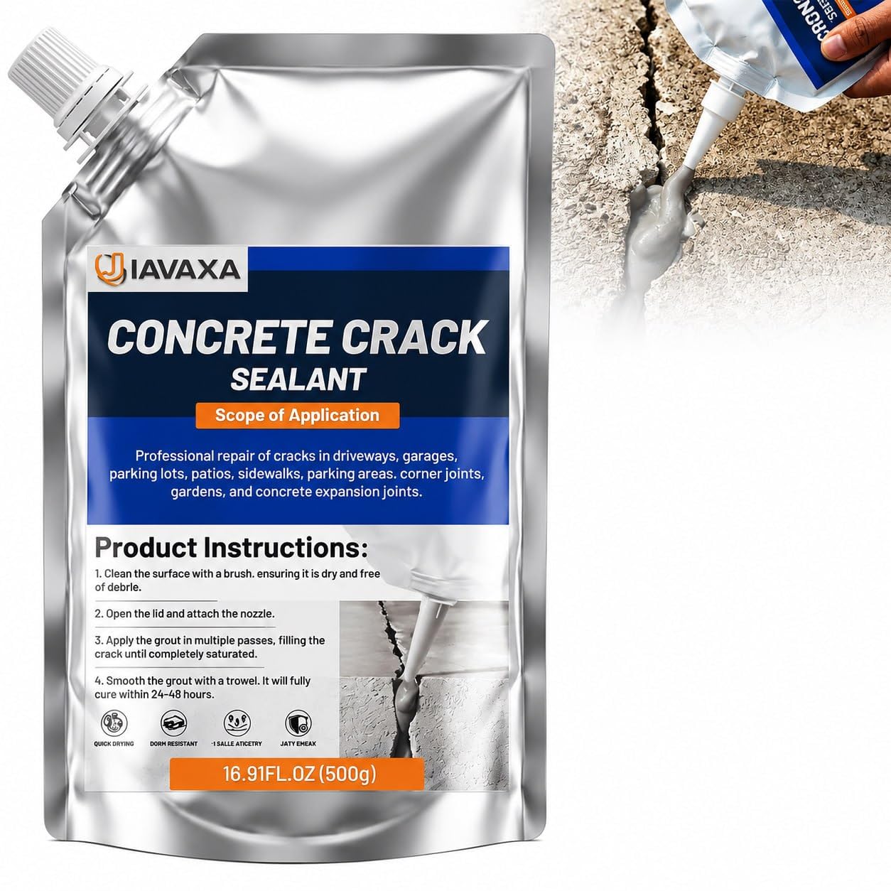 Concrete Crack Filler (500GM PACK OF 1) | Cement Crack Filler for Driveways, Patio, Sidewalk, Indoor & Outdoor, High Elasticity and Quick-Drying-image-44