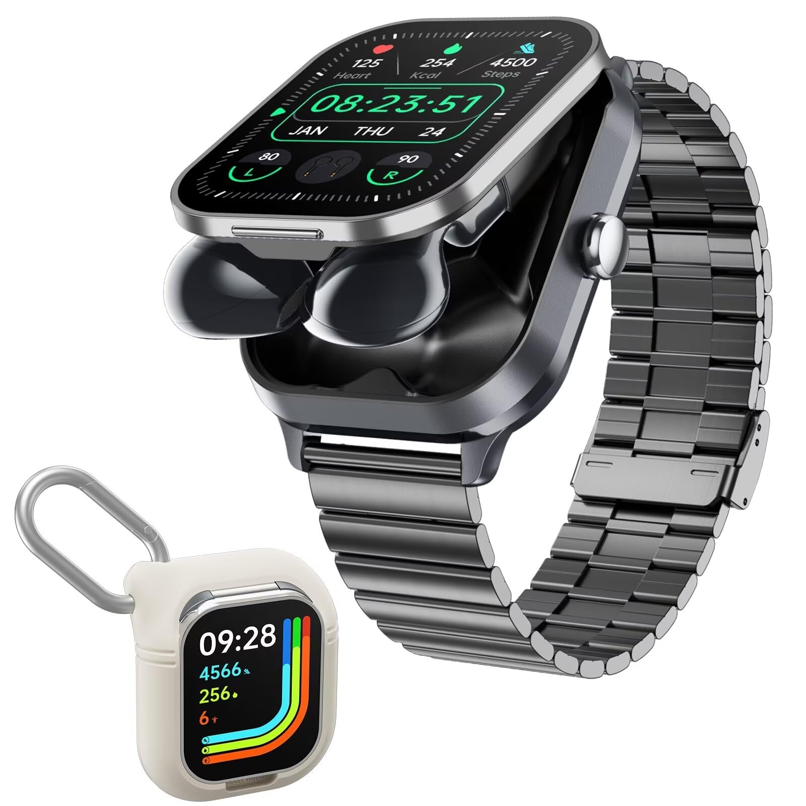 findtime smartwatch con cuffie Bluetooth Earbuds orologio con cuffie all'interno senza fili, invisibile, mini in auricolari, contapassi, orologio sportivo da uomo