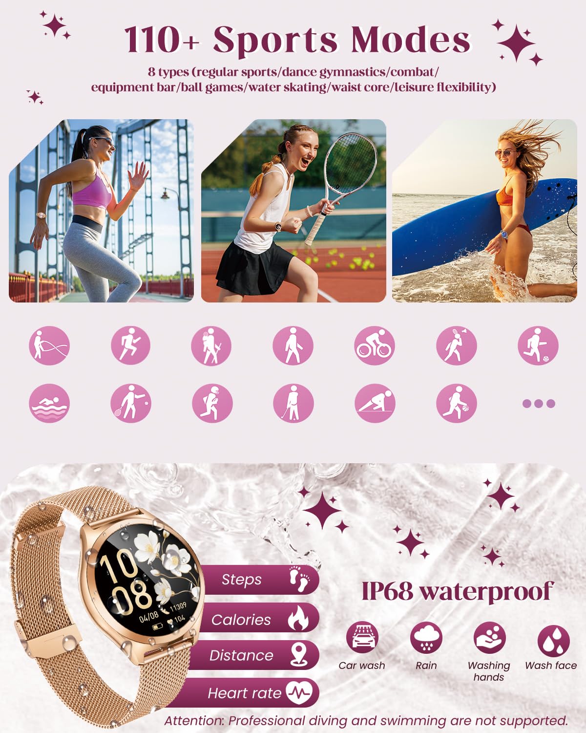 Smartwatch Reloj Inteligente Mujer con llamada: 1.27"Pantalla Táctil Smart Watch Bluetooth con Frecuencia Cardíaca SpO2 Sangre Presión Arterial Sueño 100+ Deportivos IP68 Impermeable para iOS Android