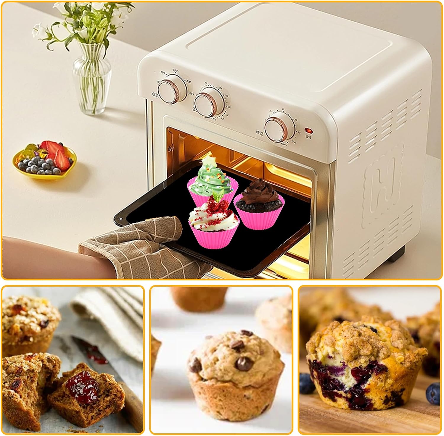 ASelected 27pcs Silicone Cupcake Box Reusable Silicone Muffin Box 9 Color Non-Stick Silicone Molds Dishwasher Safe image 3