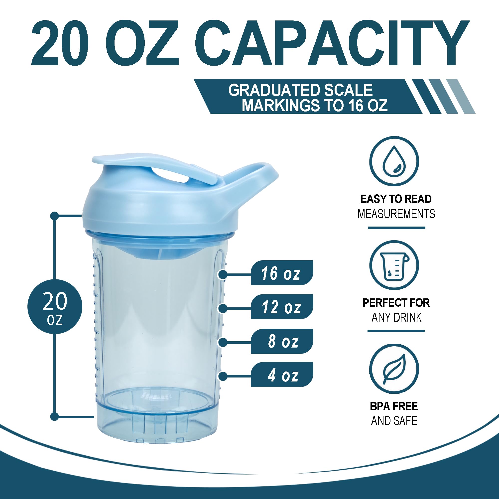 Protein Shaker Bottle 20oz, Leakproof Protein Shaker Cups for Gym, Fitness & Supplements, PETG Material(1 Pack, Blue) — Amazon image 5